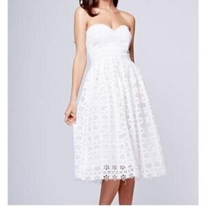 Yumi Kim White XOXO Eyelet Strapless Fit & Flare Midi Dress - Size L Sweetheart